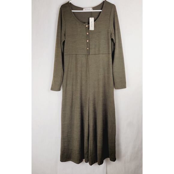 New Three Bird Nest green wide leg jumpsuit Size medium Hygge Comfycore Boho - Picture 2 of 10